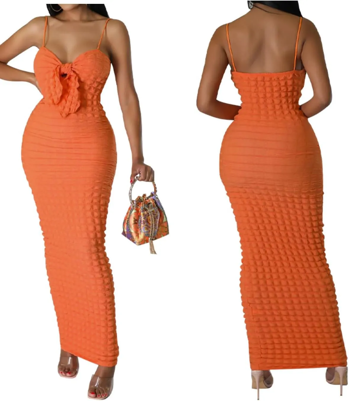Women's Tie Knot Front Off Shoulder Bodycon Midi Dress Backless Sheath V Neck Bodycon Summer Night Party Dresses