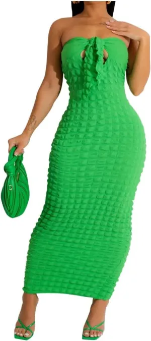 Women's Tie Knot Front Off Shoulder Bodycon Midi Dress Backless Sheath V Neck Bodycon Summer Night Party Dresses