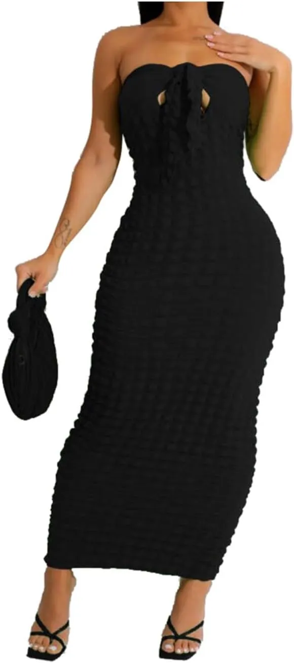 Women's Tie Knot Front Off Shoulder Bodycon Midi Dress Backless Sheath V Neck Bodycon Summer Night Party Dresses