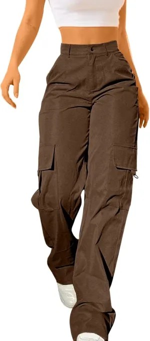 Women's Tummy Control Cargo Pants Trendy Going Out Hiking Joggers Sports Y2k Sweatpants Oversized Drawstring Trousers