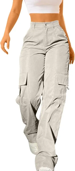 Women's Tummy Control Cargo Pants Trendy Going Out Hiking Joggers Sports Y2k Sweatpants Oversized Drawstring Trousers