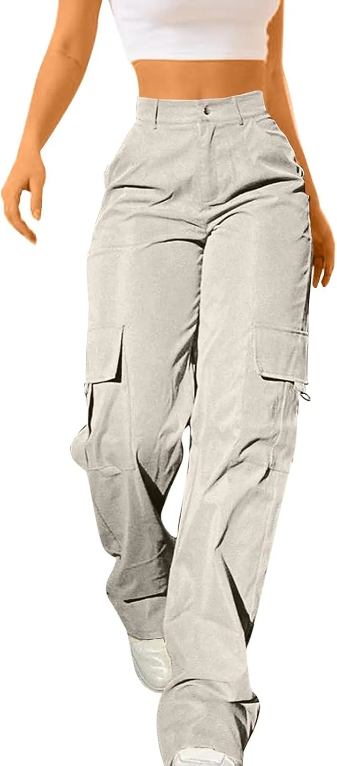 Women's Tummy Control Cargo Pants Trendy Going Out Hiking Joggers Sports Y2k Sweatpants Oversized Drawstring Trousers