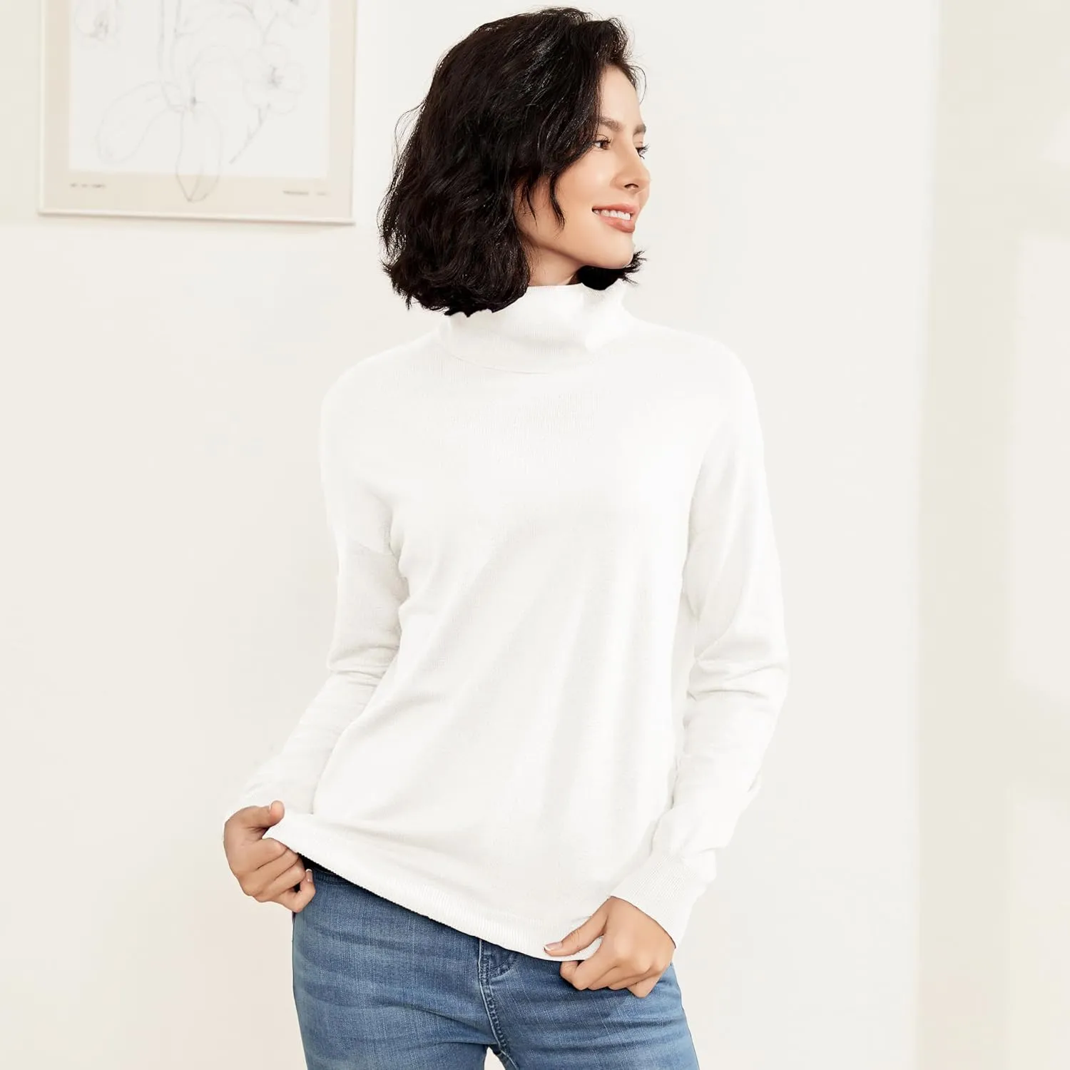 Women's Turtleneck Sweater Long Sleeve Lightweight Pullover Knit Tops