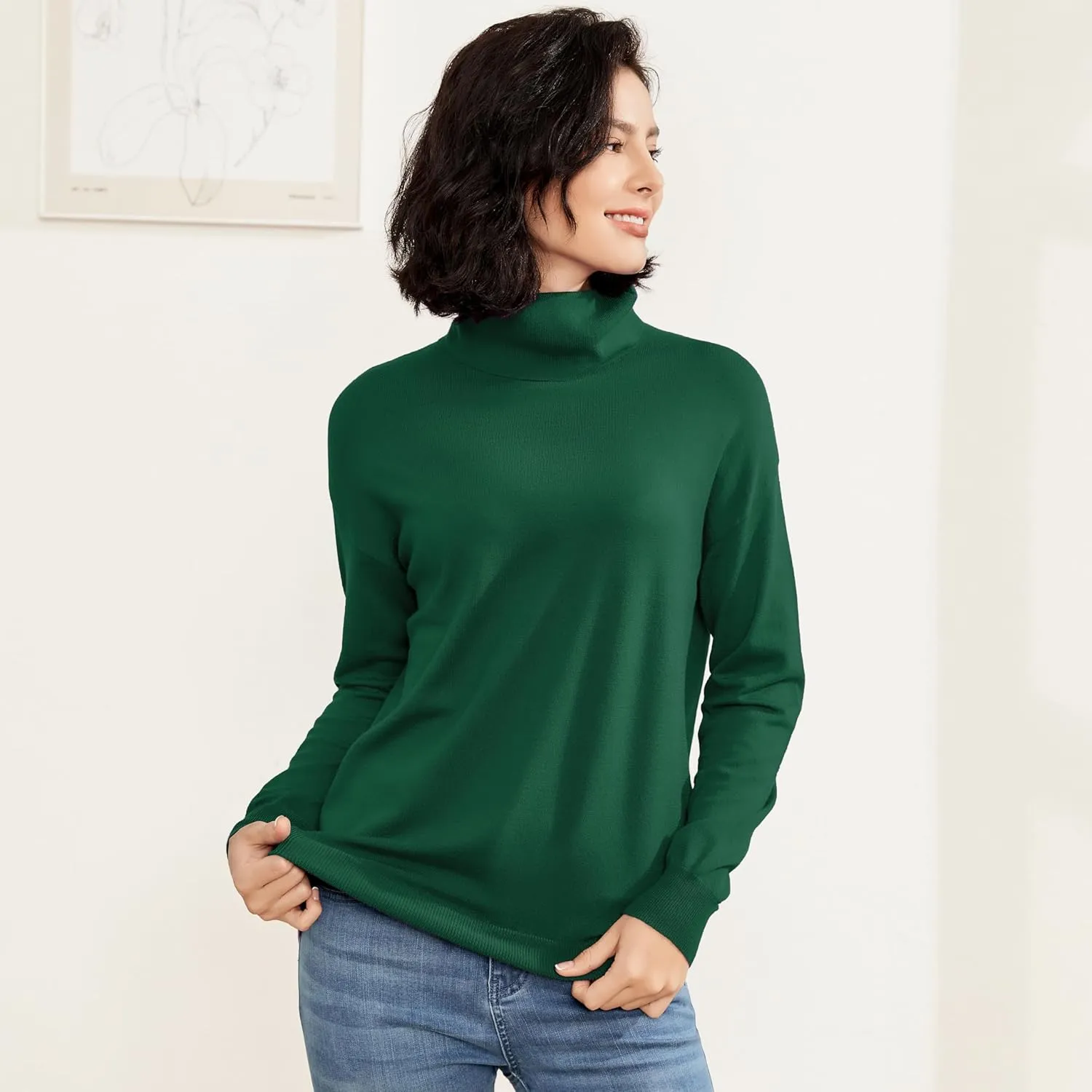 Women's Turtleneck Sweater Long Sleeve Lightweight Pullover Knit Tops