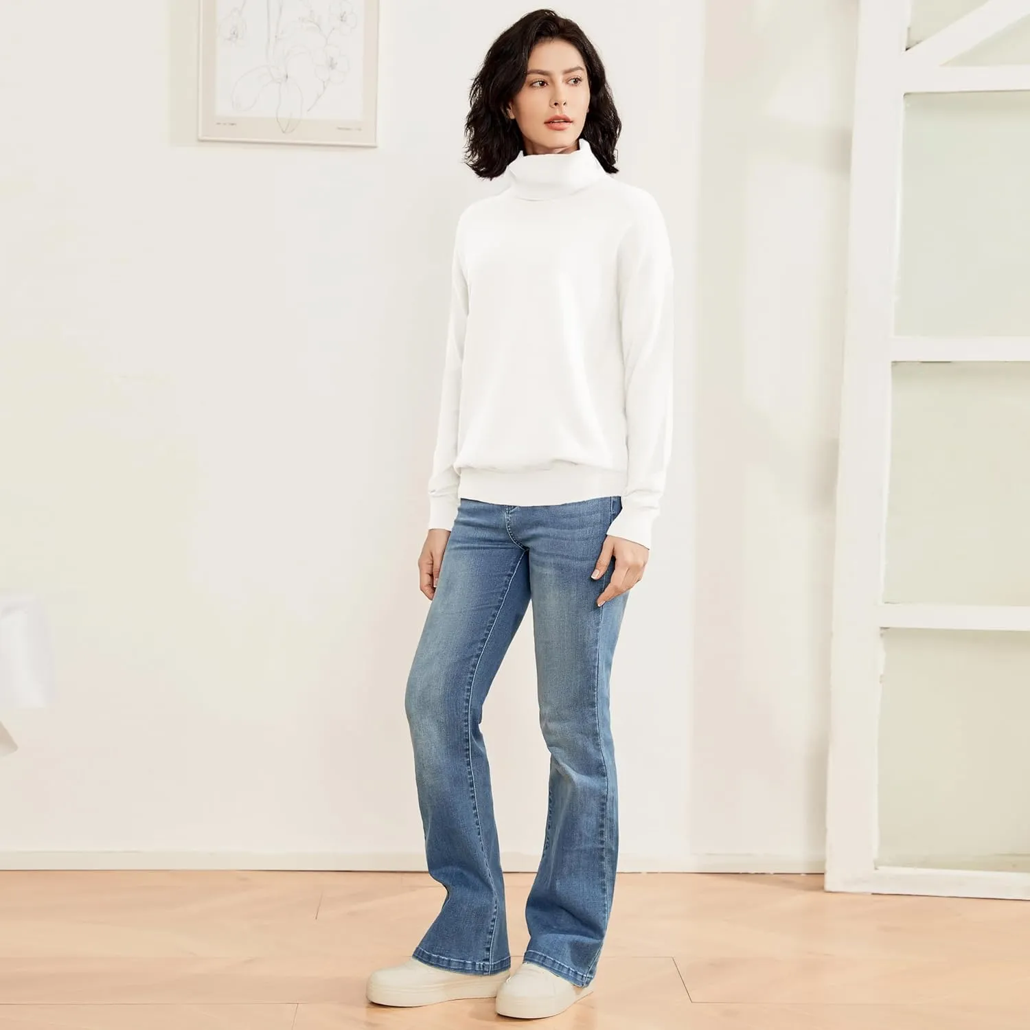 Women's Turtleneck Sweater Long Sleeve Lightweight Pullover Knit Tops