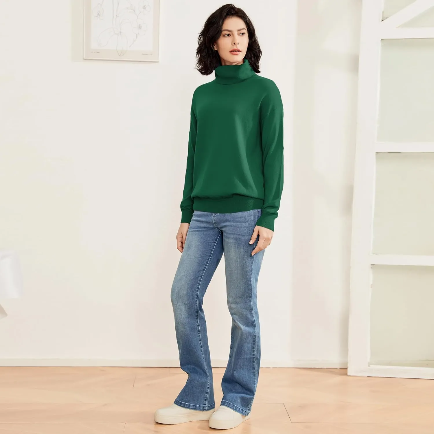 Women's Turtleneck Sweater Long Sleeve Lightweight Pullover Knit Tops