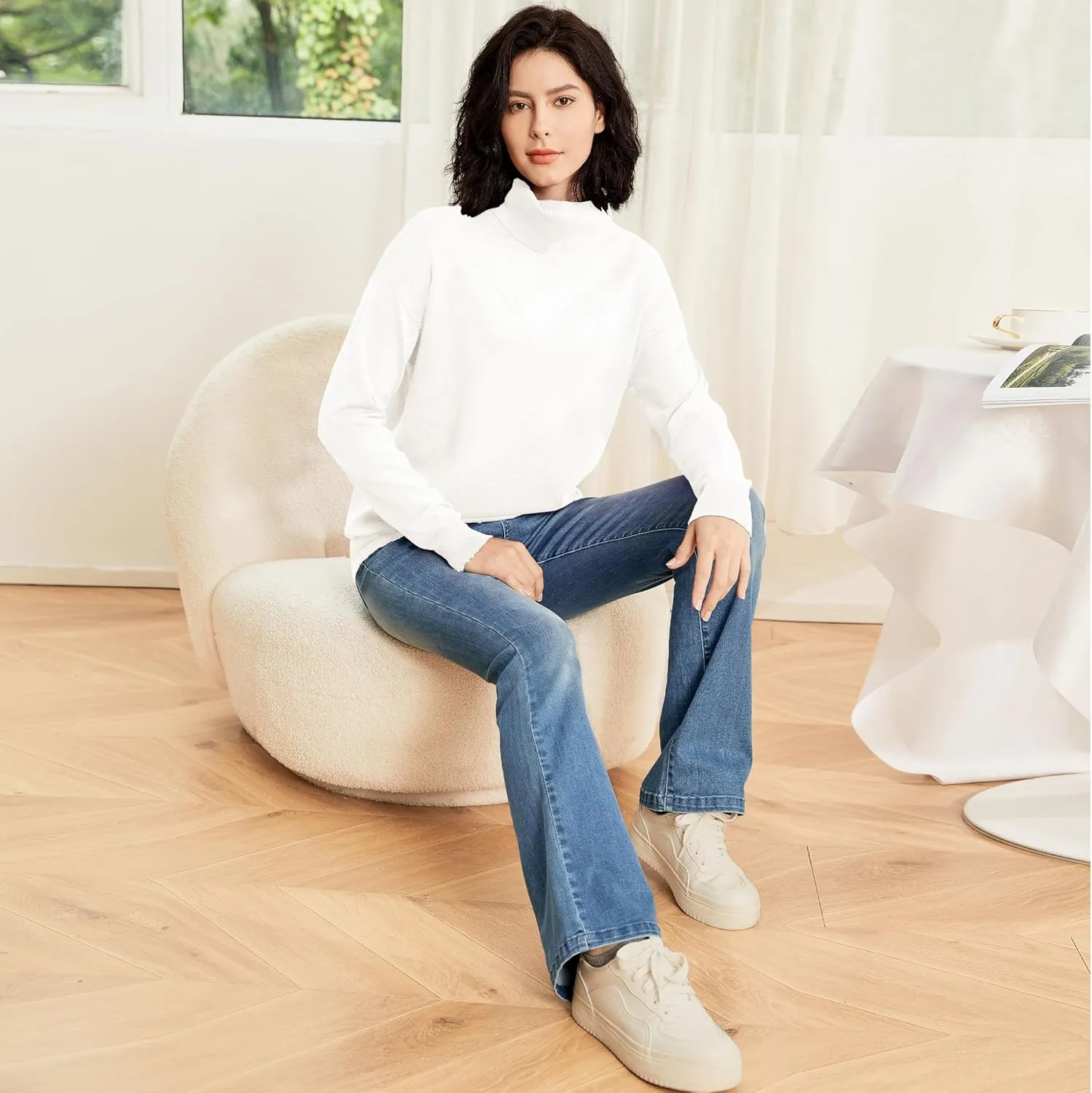 Women's Turtleneck Sweater Long Sleeve Lightweight Pullover Knit Tops