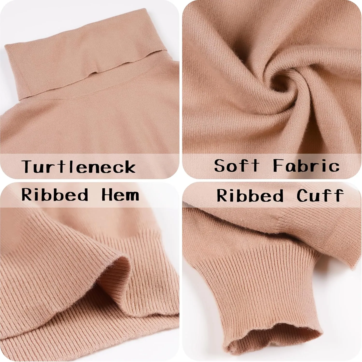 Women's Turtleneck Sweater Long Sleeve Lightweight Pullover Knit Tops