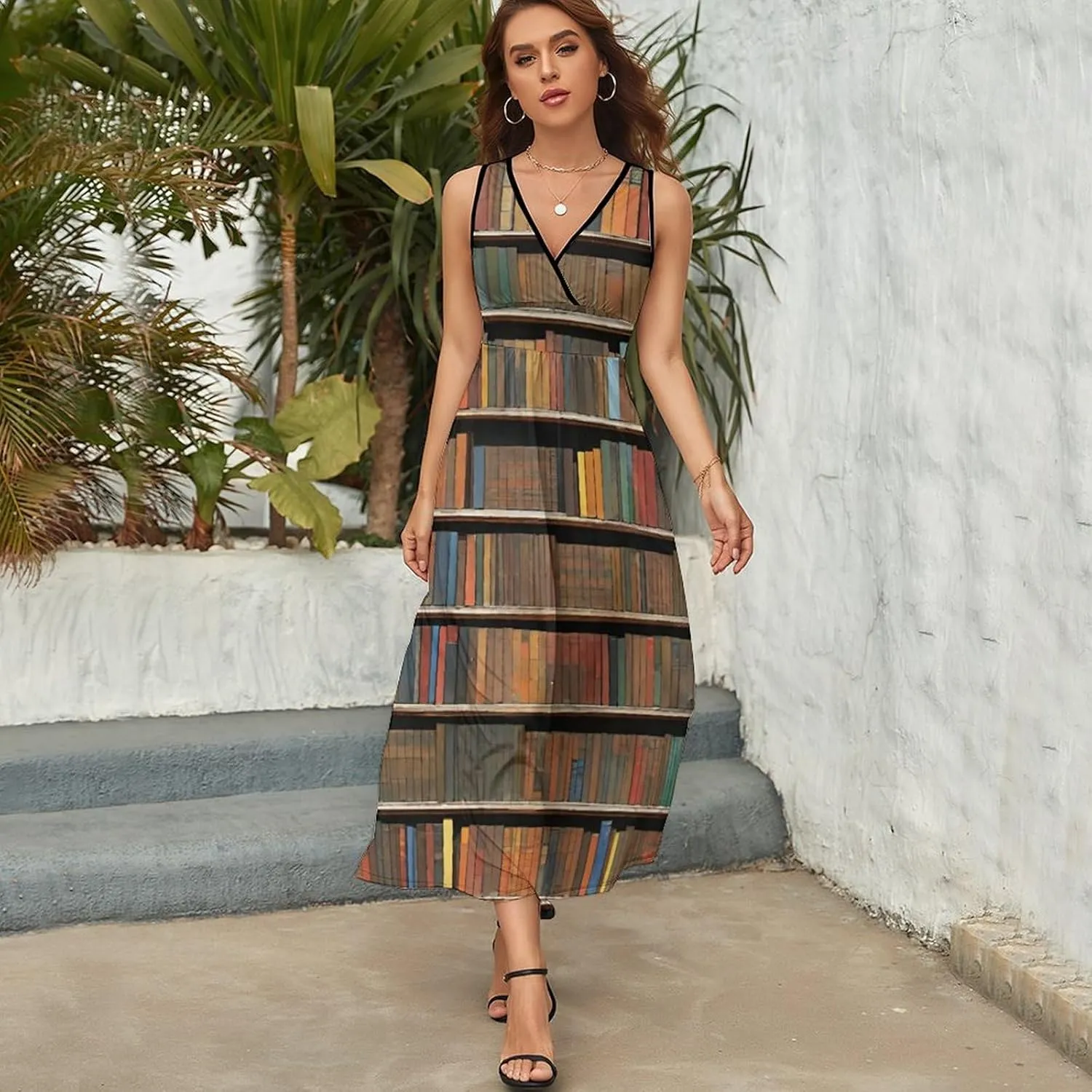 Women's V-Neck Sleeveless Flowy Long Dress for Party Beach Date