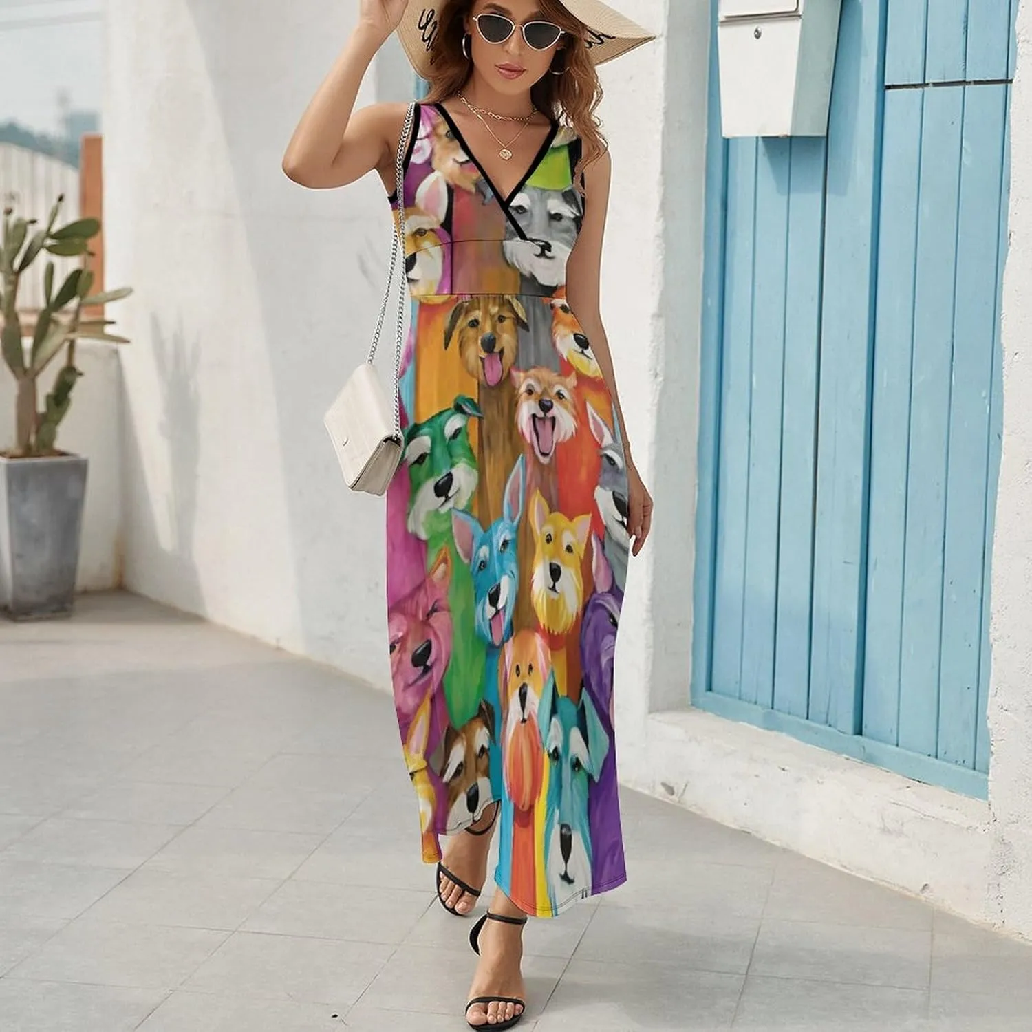 Women's V-Neck Sleeveless Flowy Long Dress for Party Beach Date