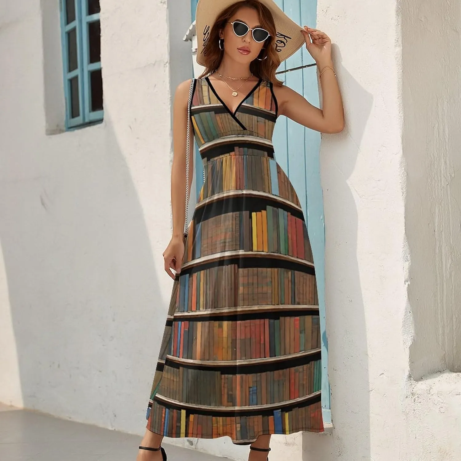 Women's V-Neck Sleeveless Flowy Long Dress for Party Beach Date
