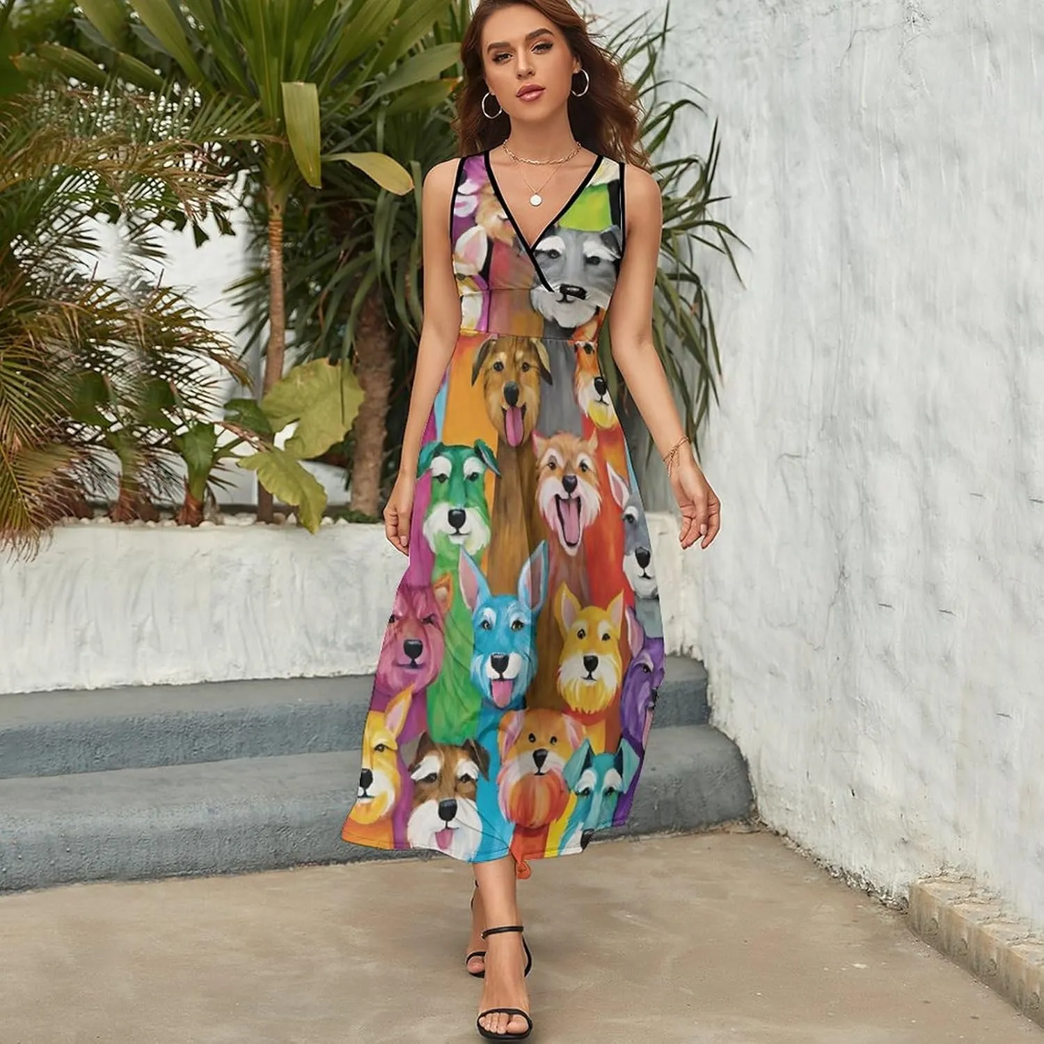 Women's V-Neck Sleeveless Flowy Long Dress for Party Beach Date