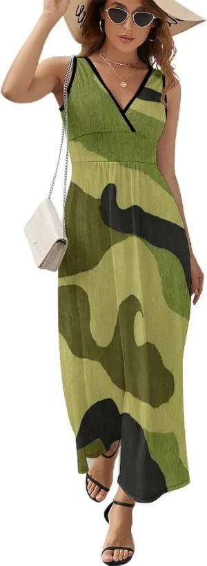 Women's V-Neck Sleeveless Midi Tank Dress for Vacation Party Wedding