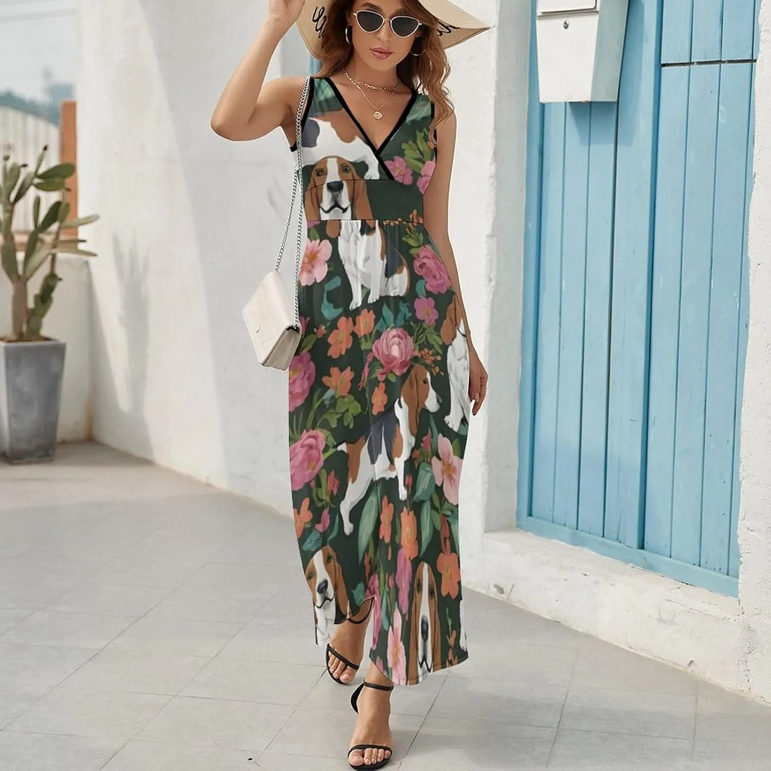 Women's V-Neck Sleeveless Midi Tank Dress for Vacation Party Wedding