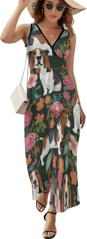 Women's V-Neck Sleeveless Midi Tank Dress for Vacation Party Wedding