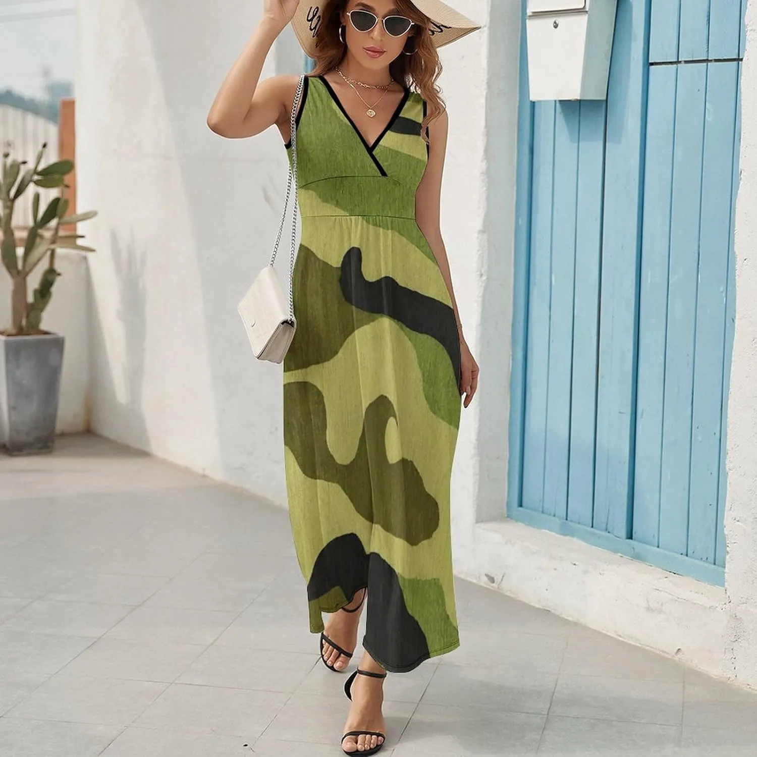 Women's V-Neck Sleeveless Midi Tank Dress for Vacation Party Wedding