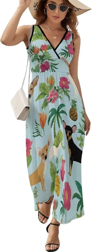 Women's V-Neck Sleeveless Midi Tank Dress for Vacation Party Wedding