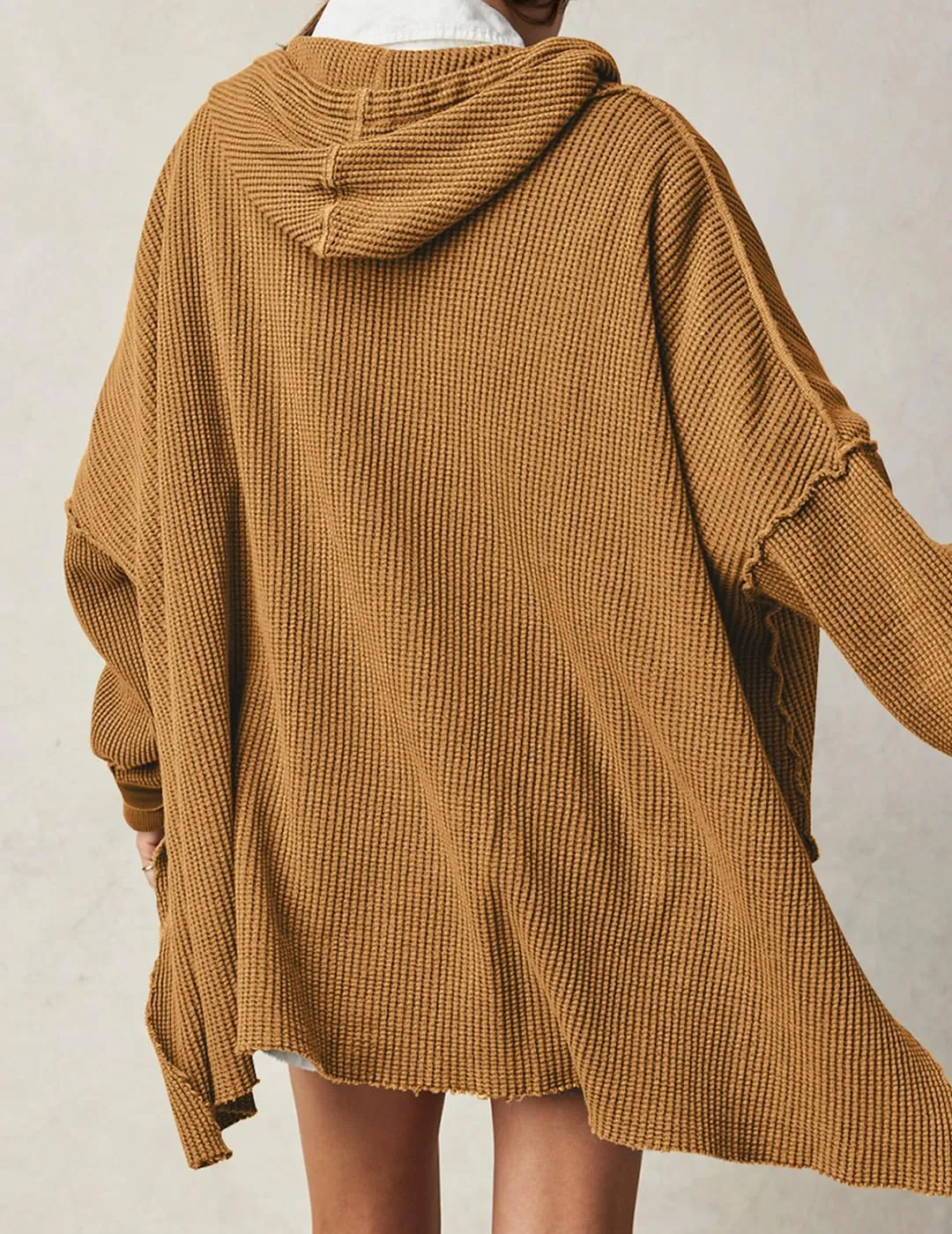Womens Waffle Knit Hoodies Oversized Sweatshirt Long Sleeve Pullover Sweater
