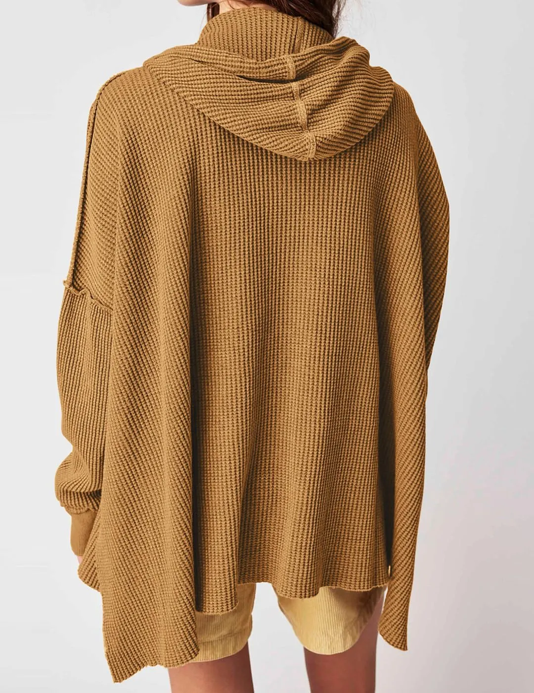 Womens Waffle Knit Hoodies Oversized Sweatshirt Long Sleeve Pullover Sweater