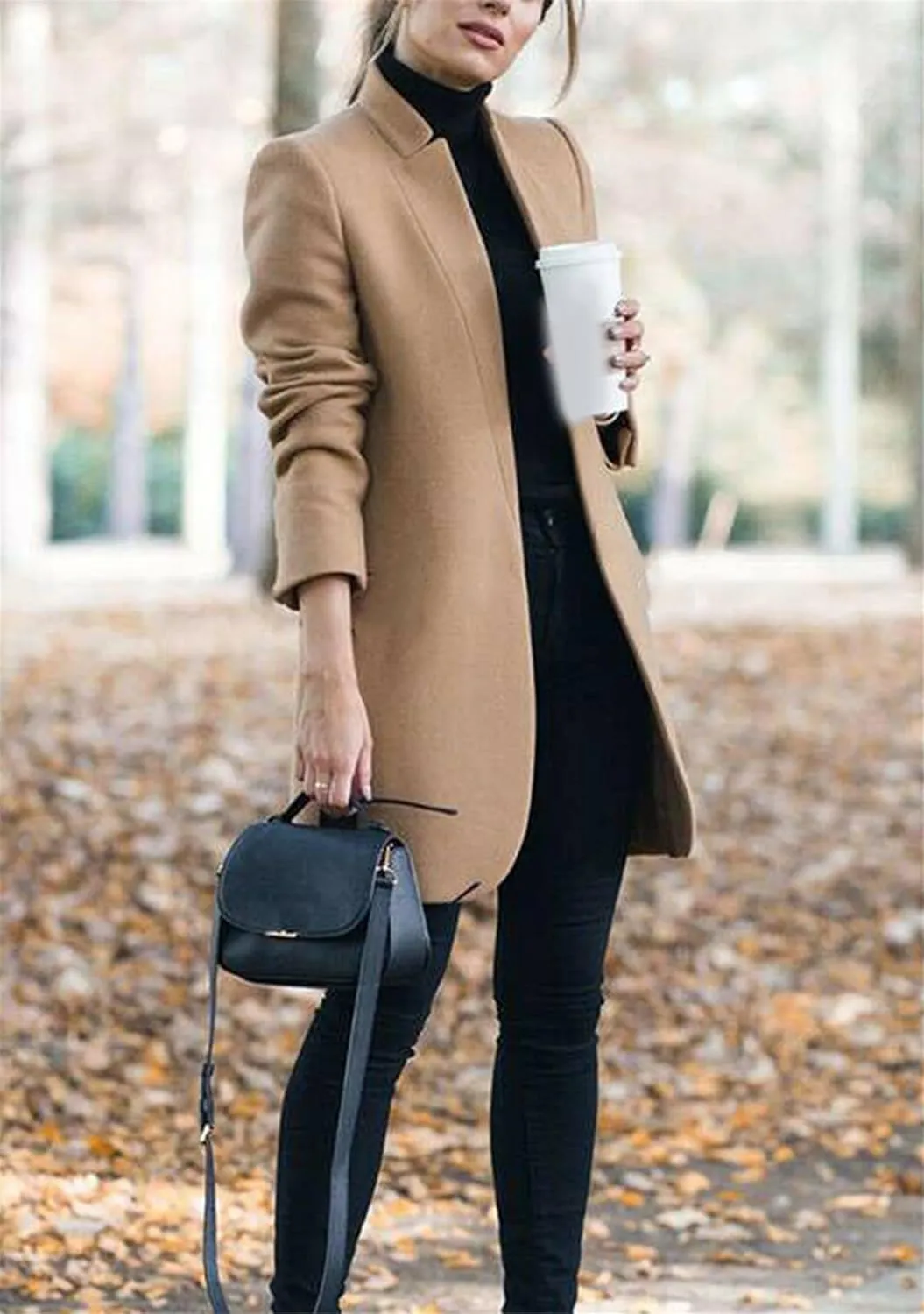 YMING Womens Casual Wool Blend Long Pea Coats Jackets Notched Open Front Outerwear Slim Fit Winter Overcoats