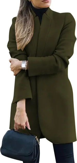 YMING Womens Casual Wool Blend Long Pea Coats Jackets Notched Open Front Outerwear Slim Fit Winter Overcoats