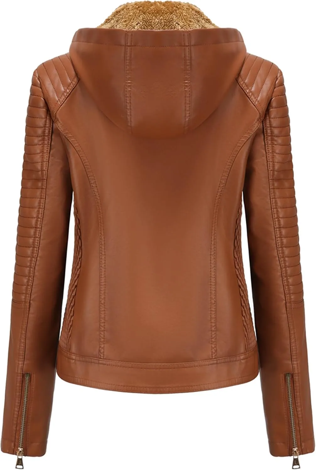 YMING Women's Faux Leather Jacket Removable Hood Front Zip Pockets Jacket Coat Motorcycle Plus Size Jacket With Pocket