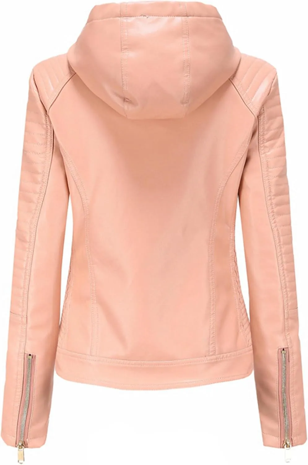 YMING Women's Faux Leather Jacket Removable Hood Front Zip Pockets Jacket Coat Motorcycle Plus Size Jacket With Pocket