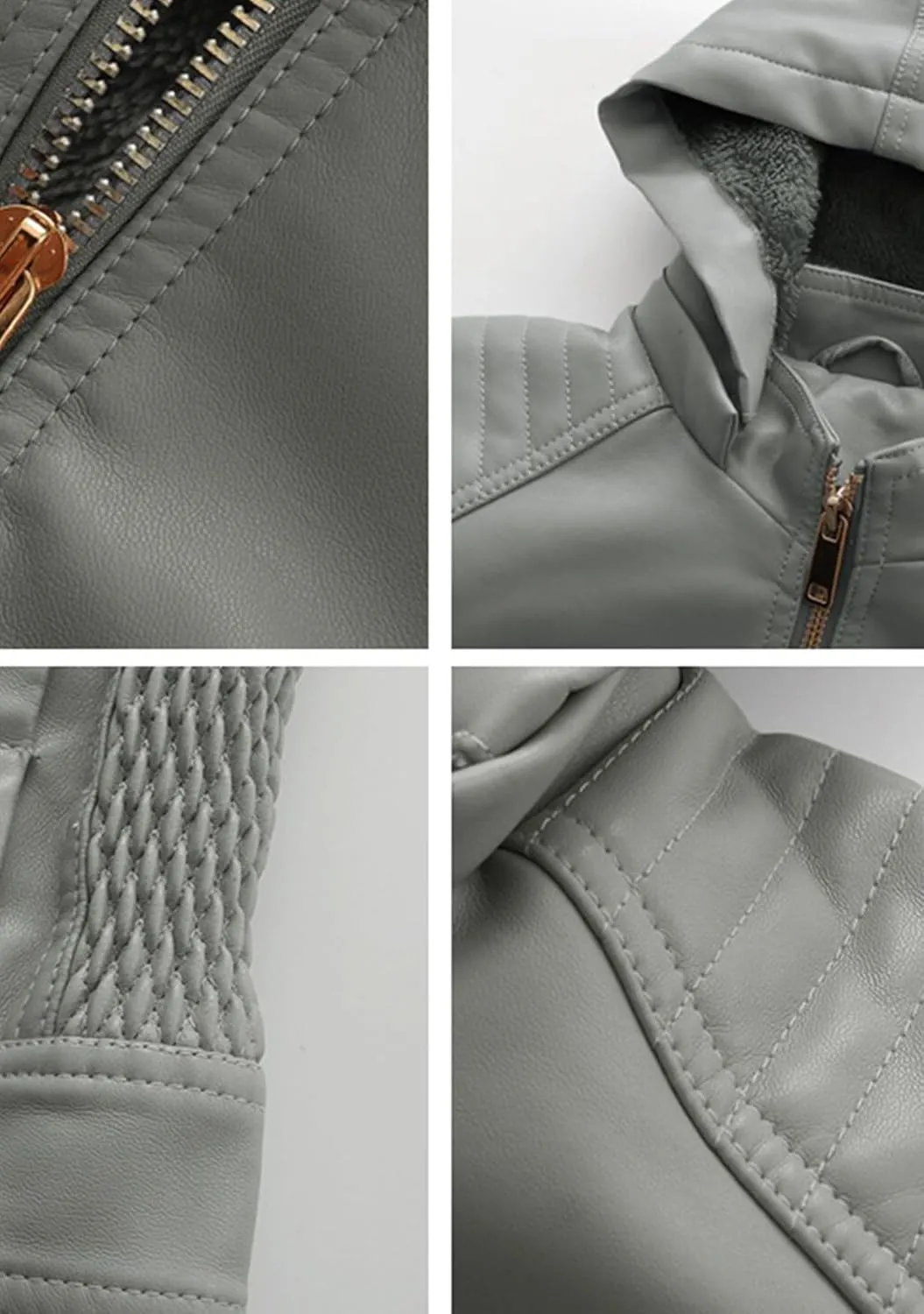 YMING Women's Faux Leather Jacket Removable Hood Front Zip Pockets Jacket Coat Motorcycle Plus Size Jacket With Pocket