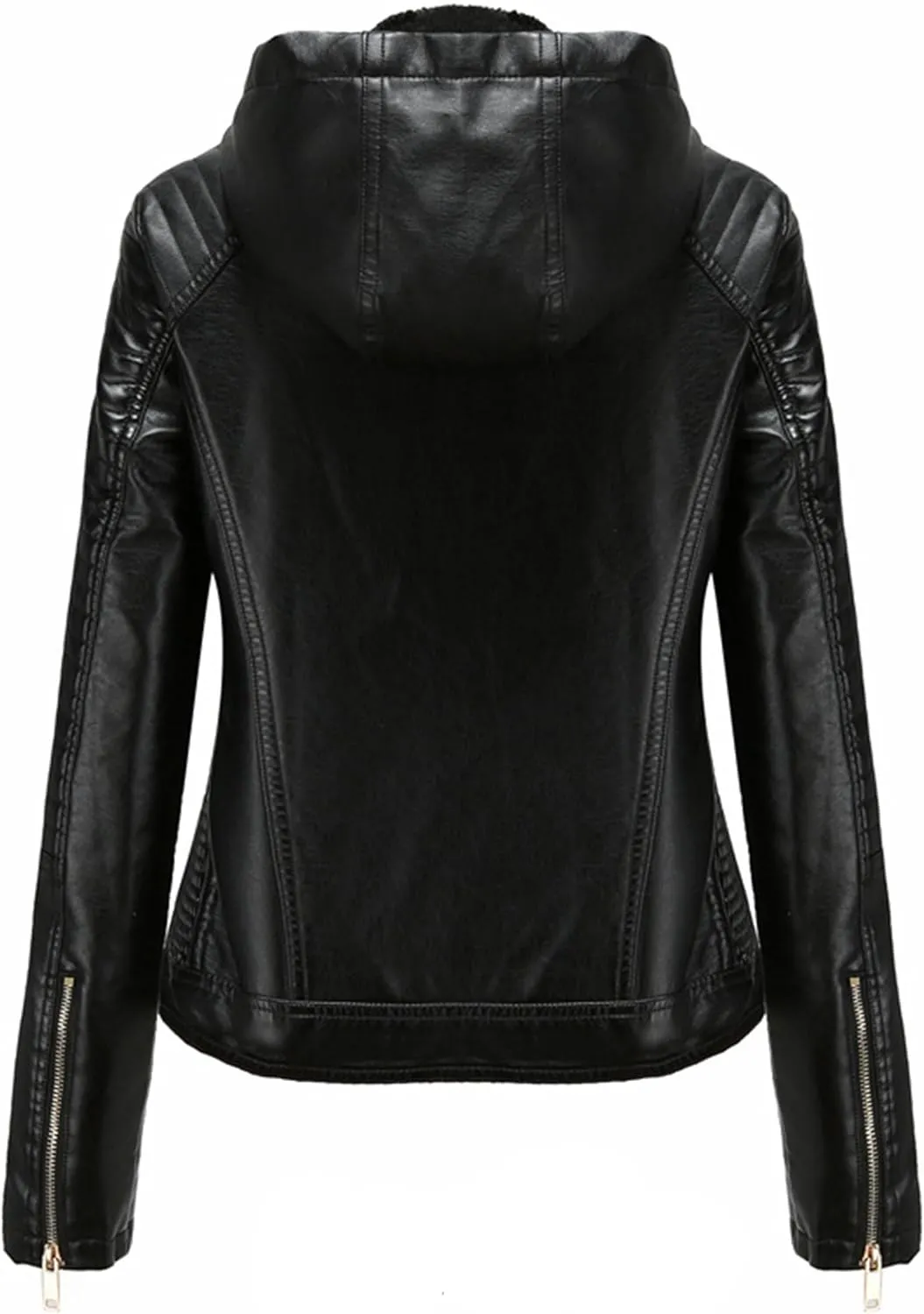 YMING Women's Faux Leather Jacket Removable Hood Front Zip Pockets Jacket Coat Motorcycle Plus Size Jacket With Pocket