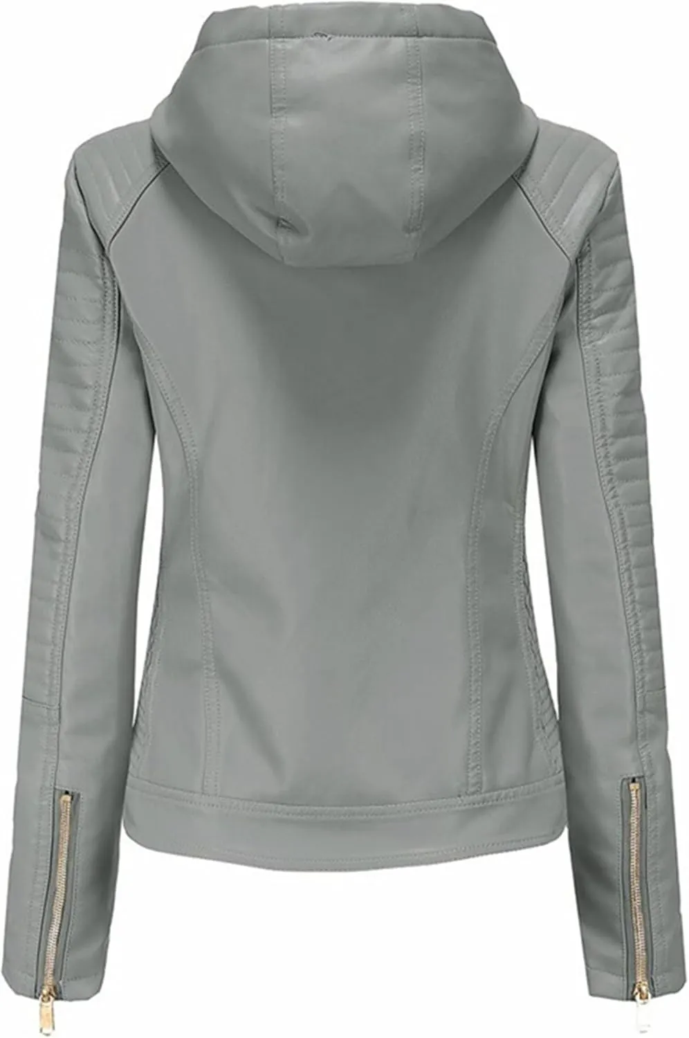 YMING Women's Faux Leather Jacket Removable Hood Front Zip Pockets Jacket Coat Motorcycle Plus Size Jacket With Pocket
