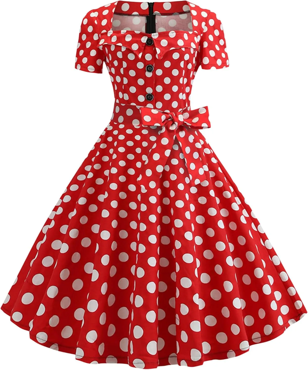 YMING Womens Lapel V-Neck Cocktail Dress 1950s Button Down Rockabilly Dress Vintage Prom Swing Midi Dress
