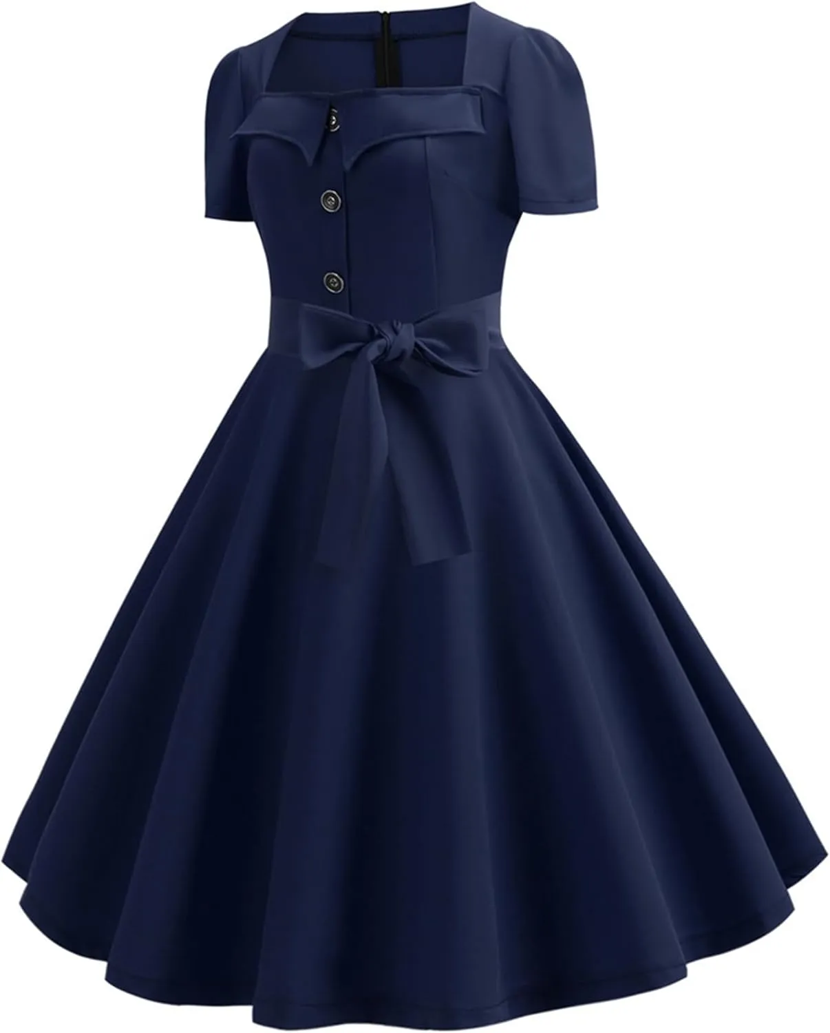 YMING Womens Lapel V-Neck Cocktail Dress 1950s Button Down Rockabilly Dress Vintage Prom Swing Midi Dress