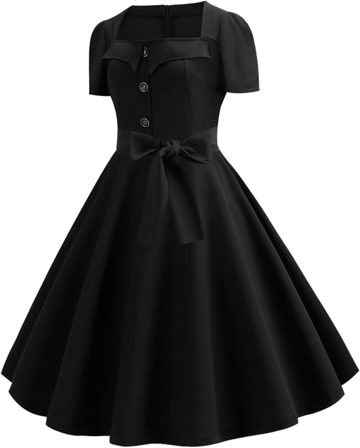 YMING Womens Lapel V-Neck Cocktail Dress 1950s Button Down Rockabilly Dress Vintage Prom Swing Midi Dress