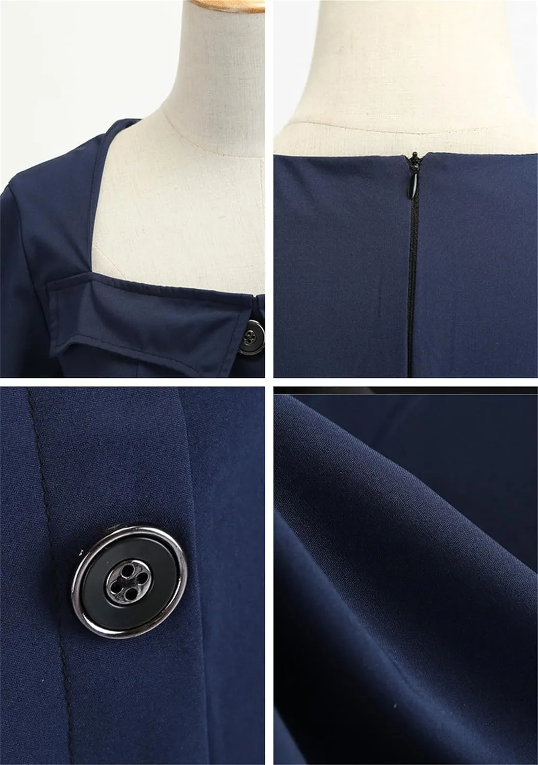 YMING Womens Lapel V-Neck Cocktail Dress 1950s Button Down Rockabilly Dress Vintage Prom Swing Midi Dress
