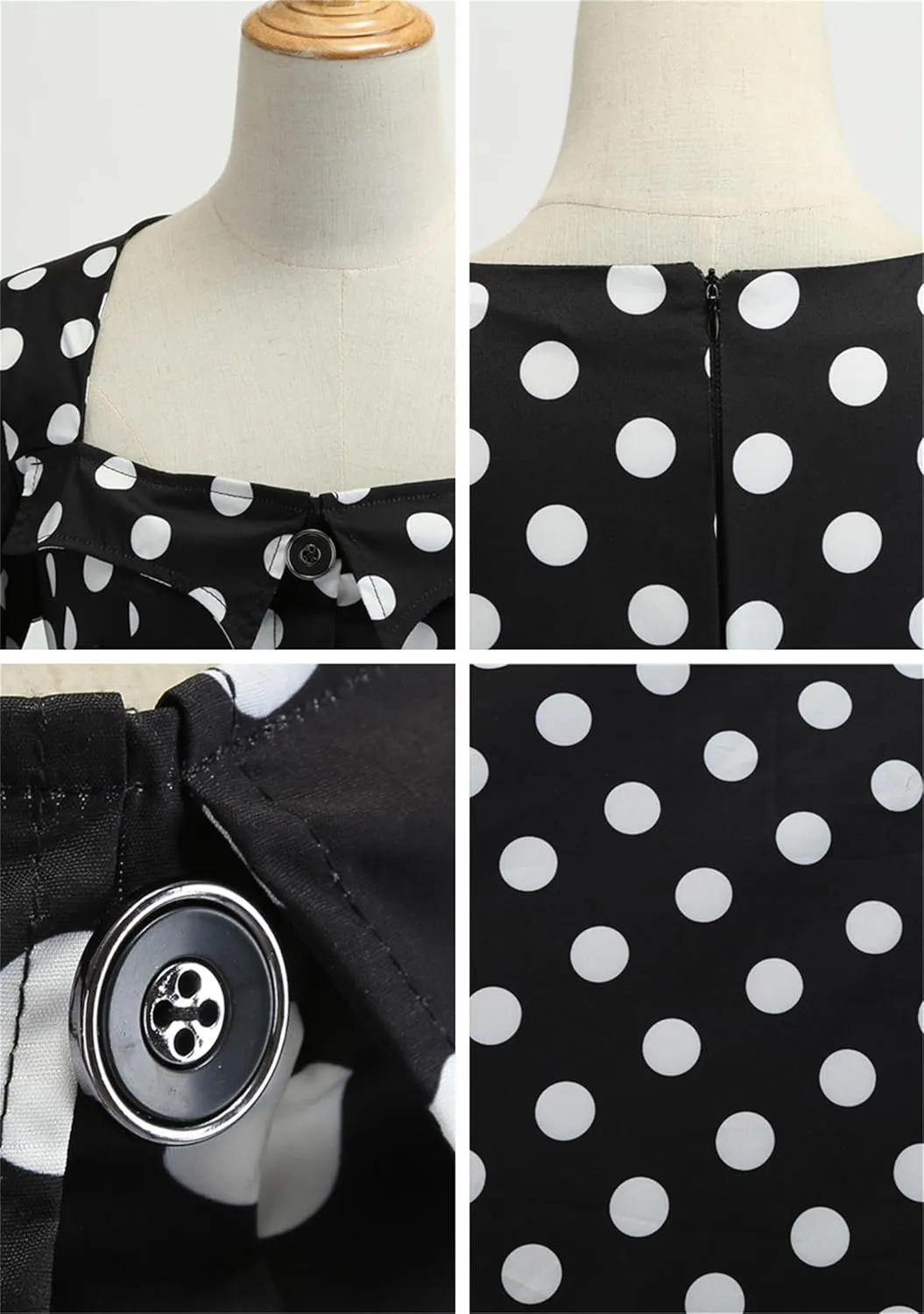 YMING Womens Lapel V-Neck Cocktail Dress 1950s Button Down Rockabilly Dress Vintage Prom Swing Midi Dress