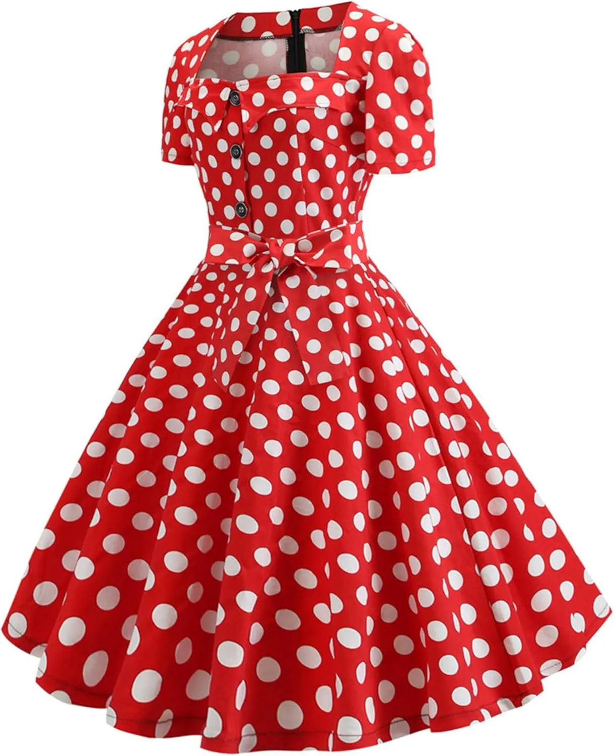YMING Womens Lapel V-Neck Cocktail Dress 1950s Button Down Rockabilly Dress Vintage Prom Swing Midi Dress