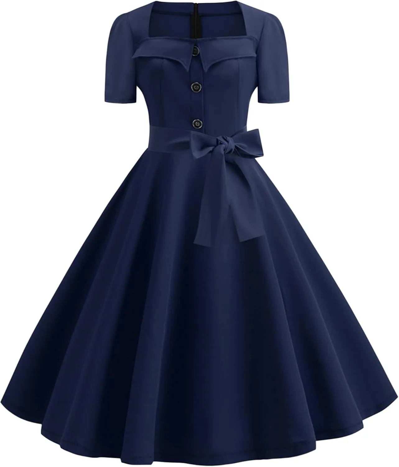 YMING Womens Lapel V-Neck Cocktail Dress 1950s Button Down Rockabilly Dress Vintage Prom Swing Midi Dress