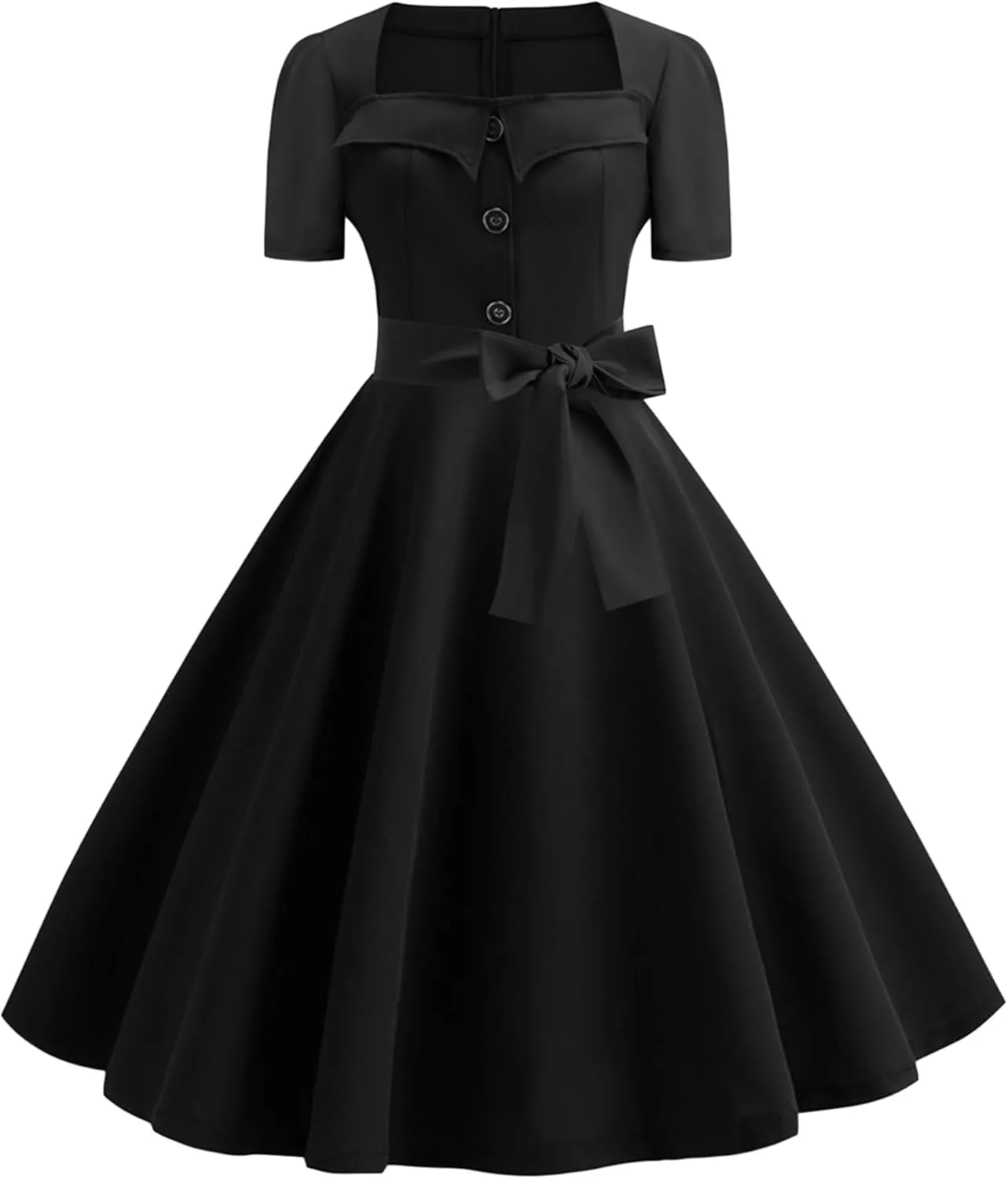 YMING Womens Lapel V-Neck Cocktail Dress 1950s Button Down Rockabilly Dress Vintage Prom Swing Midi Dress