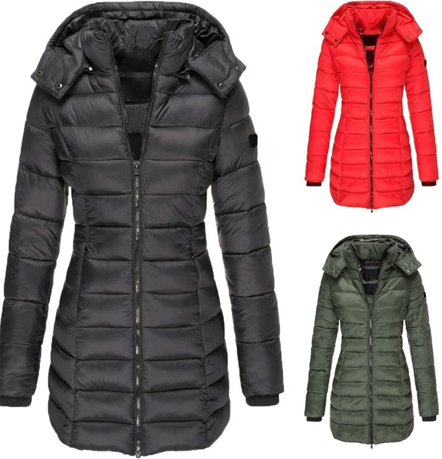 YMING Women's Winter Hooded Coat Warm Solid Color Jacket Long Puffer Parka with Pockets