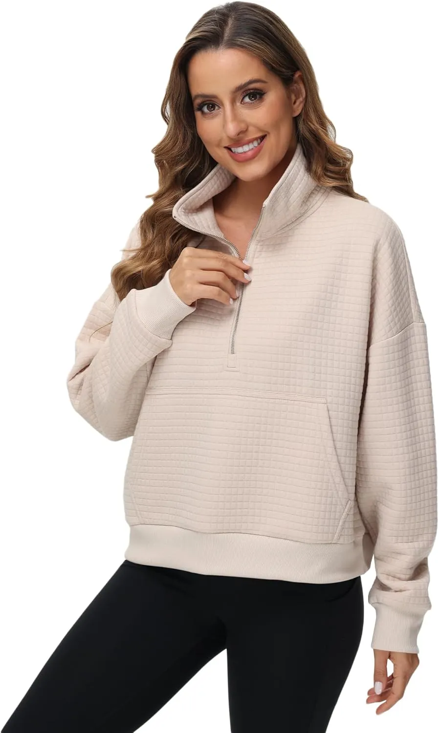 YuKaiChen Womens Sweatshirts Half Zip Cropped Quarter Zipper Hoodies Waffle Pullover Tops with Pocket