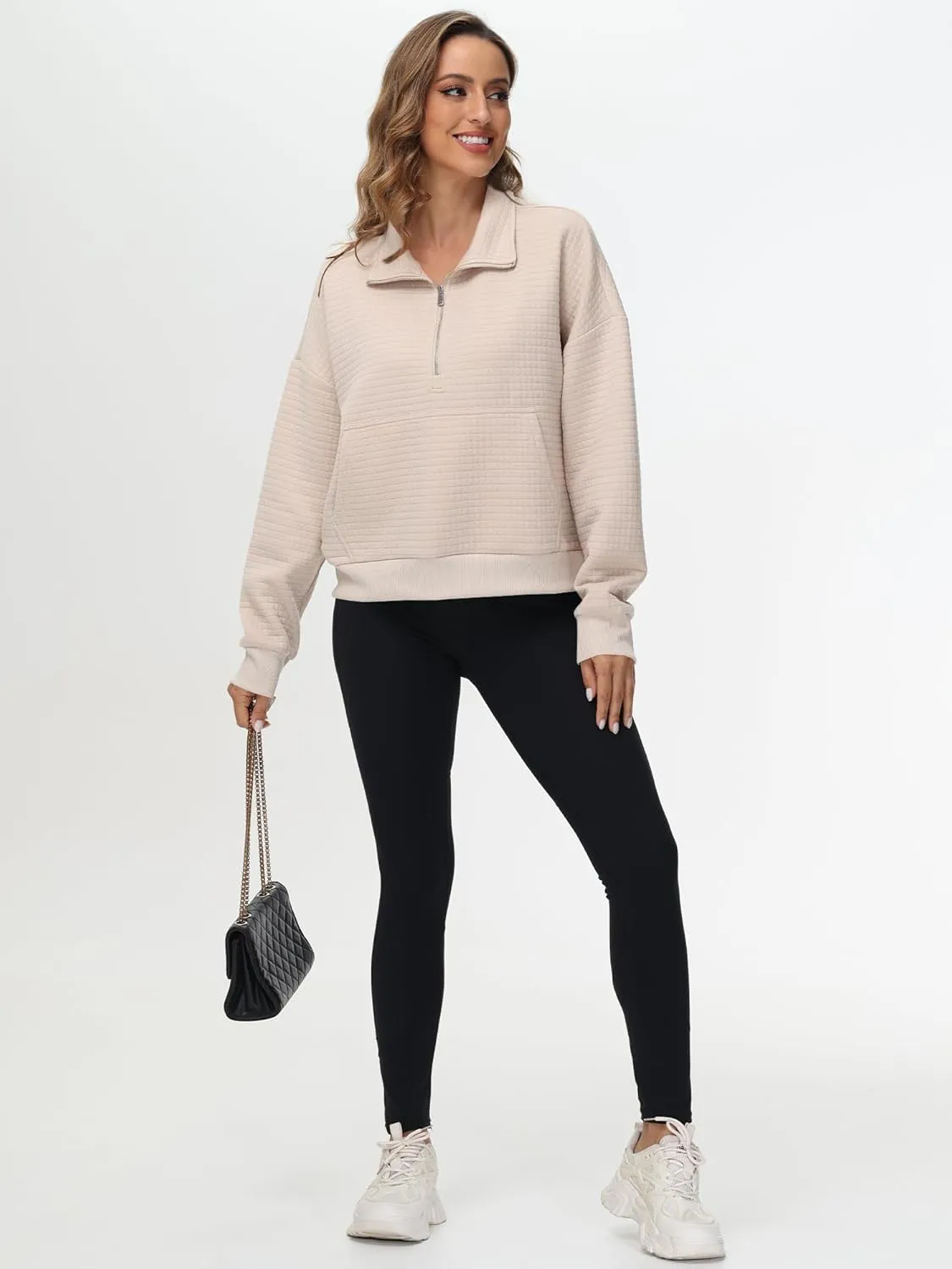 YuKaiChen Womens Sweatshirts Half Zip Cropped Quarter Zipper Hoodies Waffle Pullover Tops with Pocket