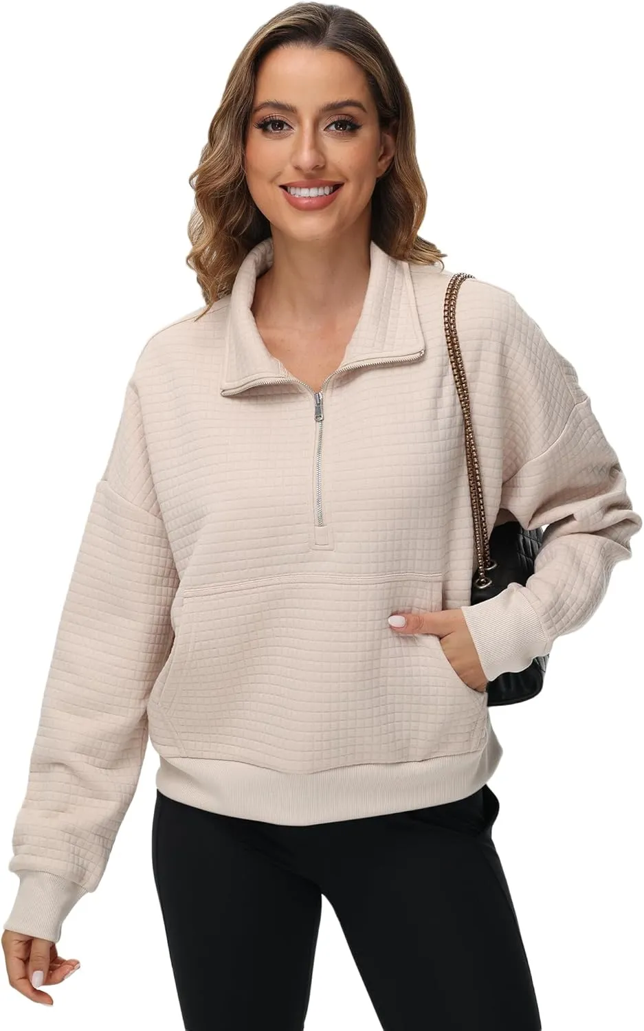 YuKaiChen Womens Sweatshirts Half Zip Cropped Quarter Zipper Hoodies Waffle Pullover Tops with Pocket